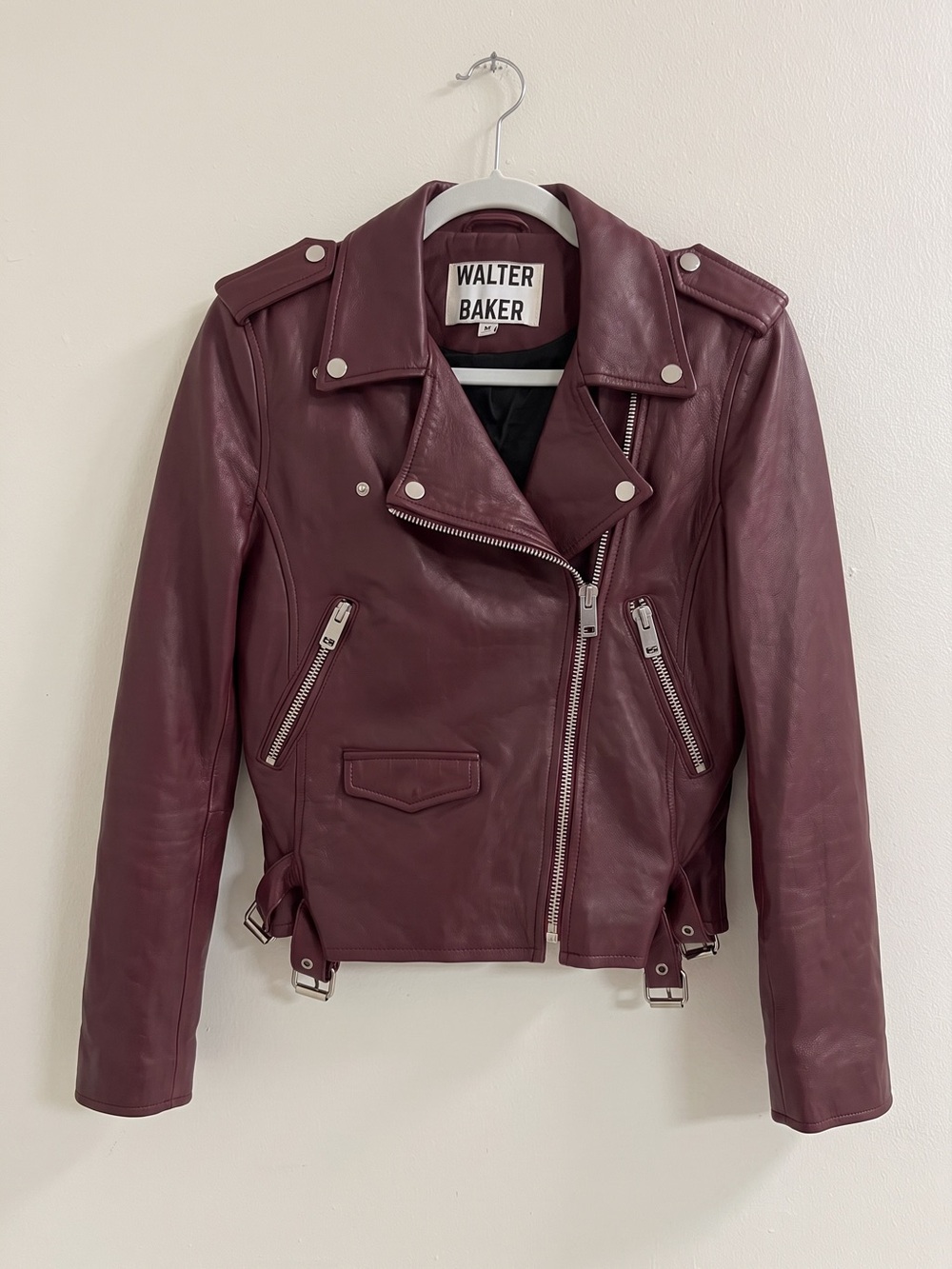 Walter Baker Liz Burgundy Lamb Leather Crop Moto Biker Jacket Size M